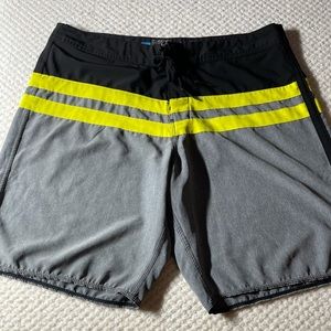 Vintage Billabong Swim Trunks, Size 36, Gray, Black & Yellow
